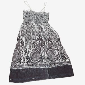 Anthropologie Lapis Boho Midi Dress Smocked Strappy White Purple Sequin One Size